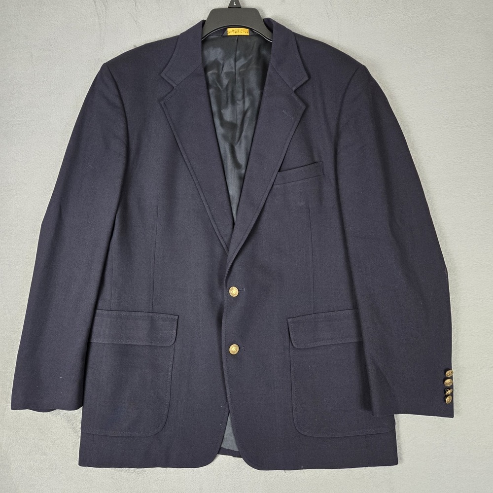 J Peterman Sport Coat Mens 44L Navy Blue Blazer Wool Gold Button Jacket Nautical